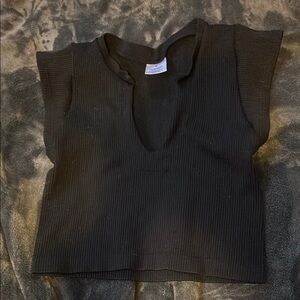 Black Ribbed Sleeveless Top